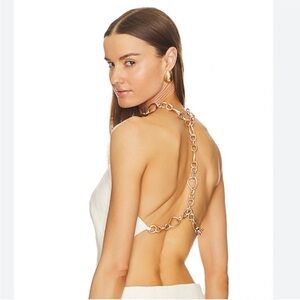 Cult Gaia White Crop Top with Gold Chain Accent